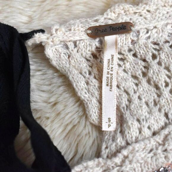 Free People Off White Wool Blend Open Knit Sweater Small Embellished Scoop Neck - Picture 10 of 12